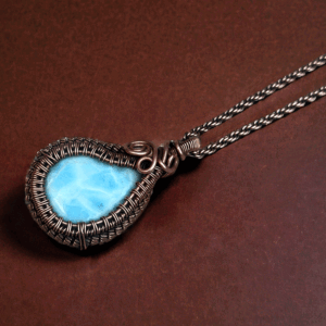 Larimar Copper Pendent/ Gift For Mom/Pretty Wire Wrapped handmade jewelry necklace/ birthstone jewelry/ unique holiday gift/Gift For Her