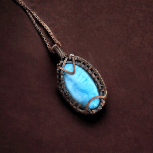 Larimar Copper Pendent/ gift for her jewelry/ anniversary gift for her/graduation gift for her/ unique holiday gift for him/ crystal jewelry