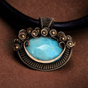 Larimar Copper Wire wrapped jewelry for gift Best gift for her Handmade jewelry