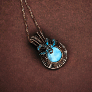 Copper Wire larimar pendent