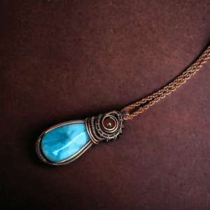 Larimar Copper wire pendent pure handmade Jewelry gift for mom