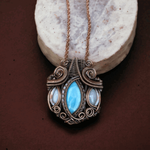 Larimar/ Ethiopian opal Copper Pendent/ wire wrapped jewelry/ wire wrapped necklace/ chain necklace/ mother daughter gift/ gift for daughter