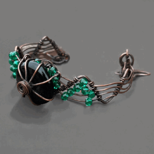 Elegant Wire-Wrapped Copper Bangles for Modern Fashion/Onyx Copper Bracelet /unique holiday gift for mom/handmade jewelry necklace/ Adjustable Bracelet /unique gift/Wife Gift Pendent