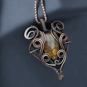 Fruit Jasper Stone Copper Pendant Handmade jewelry gift for her