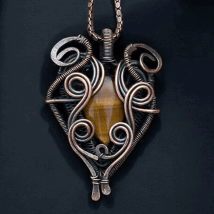 Tiger's Eyes Copper Wire Wrapped Pendant