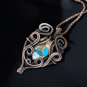 Turquoise Copper Pendant handmade copper jewelry gift for him