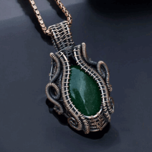 Green Strawberry Stone Copper Pendant handmade jewelry gift for her