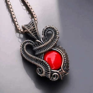 Red Jasper Stone Copper Pendant Handmade jewelry gift for her