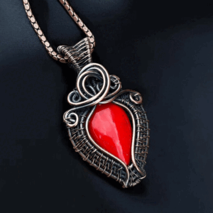 Red Jasper Stone Copper Pendant Handmade jewelry gift for her