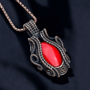 Red Jasper Stone Copper Pendant Handmade jewelry gift for her