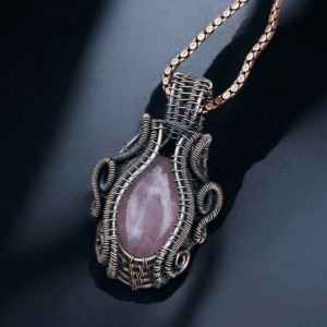 Rose Quartz Copper Pendant handmade jewelry gift for her