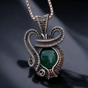 Green Strawberry Stone Copper Pendant handmade jewelry gift for her