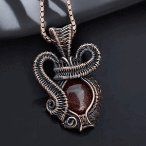 Red Strawberry Stone Copper Pendant handmade jewelry gift for her