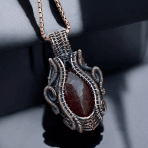 Red Strawberry Stone Copper Pendant handmade jewelry gift for her