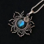Labradorite Pendant-2 Natural flashy blue labradorite gemstone wrapped in pure solid copper wire