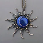 Handmade Lapis Lazuli Sun Copper Wire Wrapped Pendant by Jewellery by Indiana