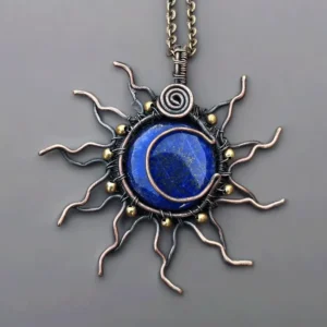 Handmade Lapis Lazuli Sun Copper Wire Wrapped Pendant by Jewellery by Indiana