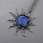 Handmade Lapis Lazuli Sun Copper Wire Wrapped Pendant by Jewellery by Indiana