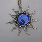Handmade Lapis Lazuli Sun Copper Wire Wrapped Pendant by Jewellery by Indiana