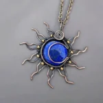Handmade Lapis Lazuli Sun Copper Wire Wrapped Pendant by Jewellery by Indiana