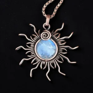Handmade moonstone copper wire wrapped pendant necklace jewelry by Indiana