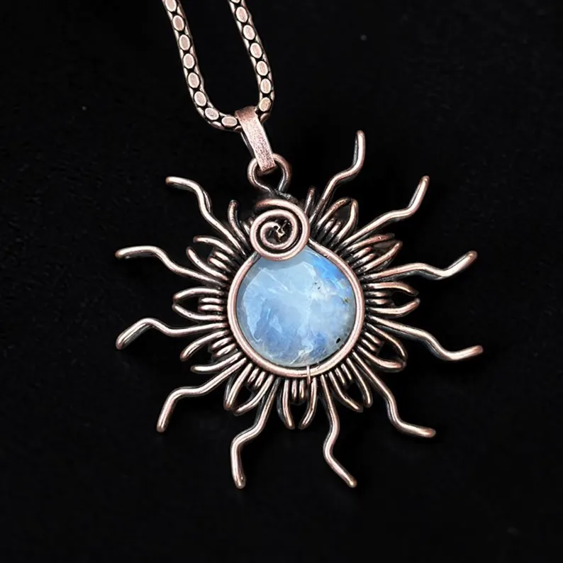 Moonstone-Copper-Pendant-2 Natural soft glowing moonstone gemstone wrapped in pure solid copper wire