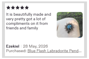 Verified Etsy buyer testimonial for artisan wire wrapped copper jewelry