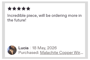 Verified Etsy buyer testimonial for artisan wire wrapped copper jewelry