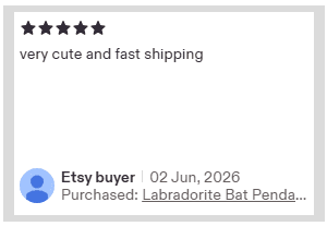 5 star Etsy review screenshot for Jewellery by Indiana crystal amulet