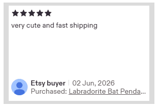 5 star Etsy review screenshot for Jewellery by Indiana crystal amulet