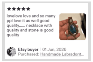 Jewellery by Indiana Etsy customer review for handmade gemstone copper pendant