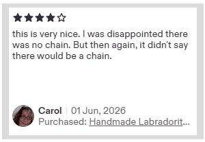 Jewellery by Indiana Etsy customer review for handmade gemstone copper pendant