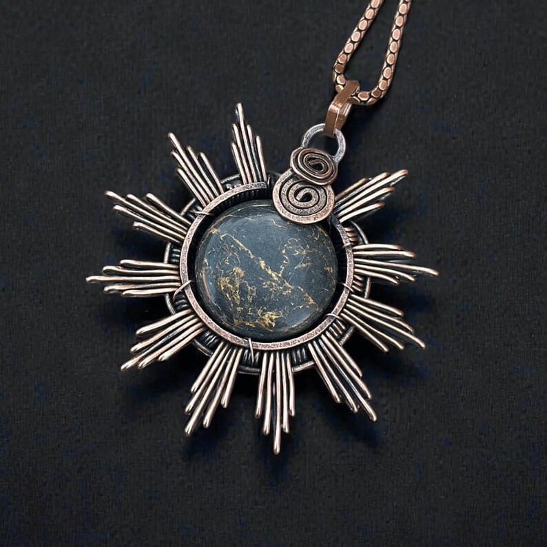 Eclipse Black Turquoise Spiked Sunburst Handcrafted Pendant