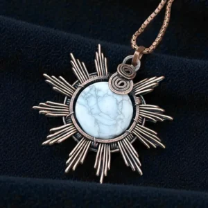 Milky White Howlite Sunburst Spiked Wire Wrapped Pendant