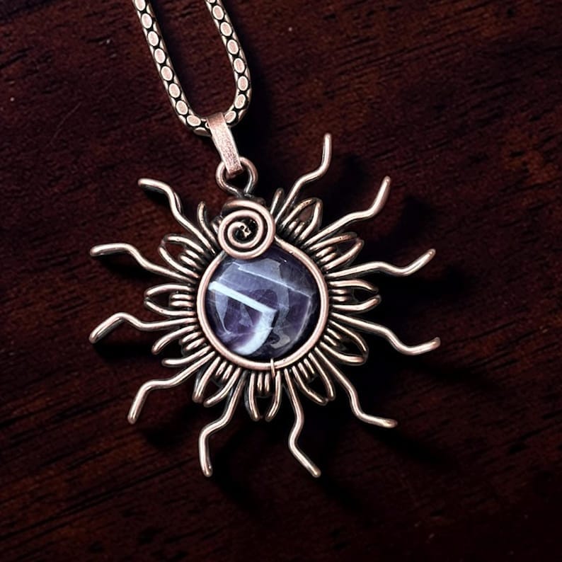 Starburst Wire Wrapped Copper Pendant with Mystic Purple Amethyst Gemstone
