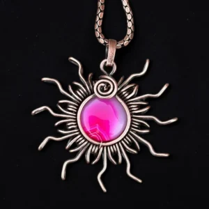 Electric Rose Pink Onyx Starburst Copper Wire Wrapped Pendant